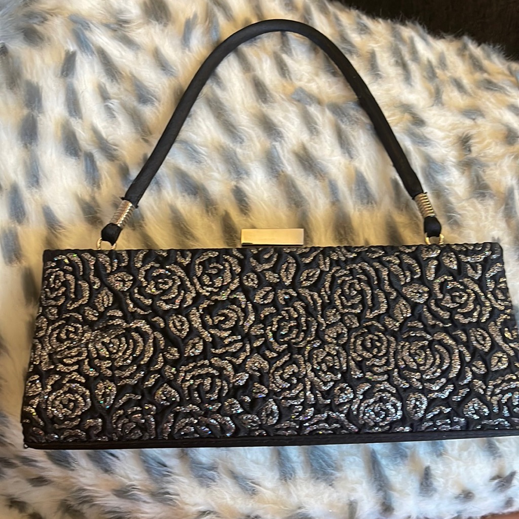 Sasha Convertible Evening Black And Silver Handbag Carried Once